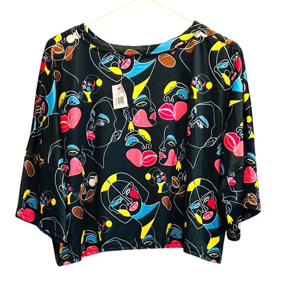 Emperice Tops - Emperice Womens XL Black Abstract Print Crop Top 100% Polyester